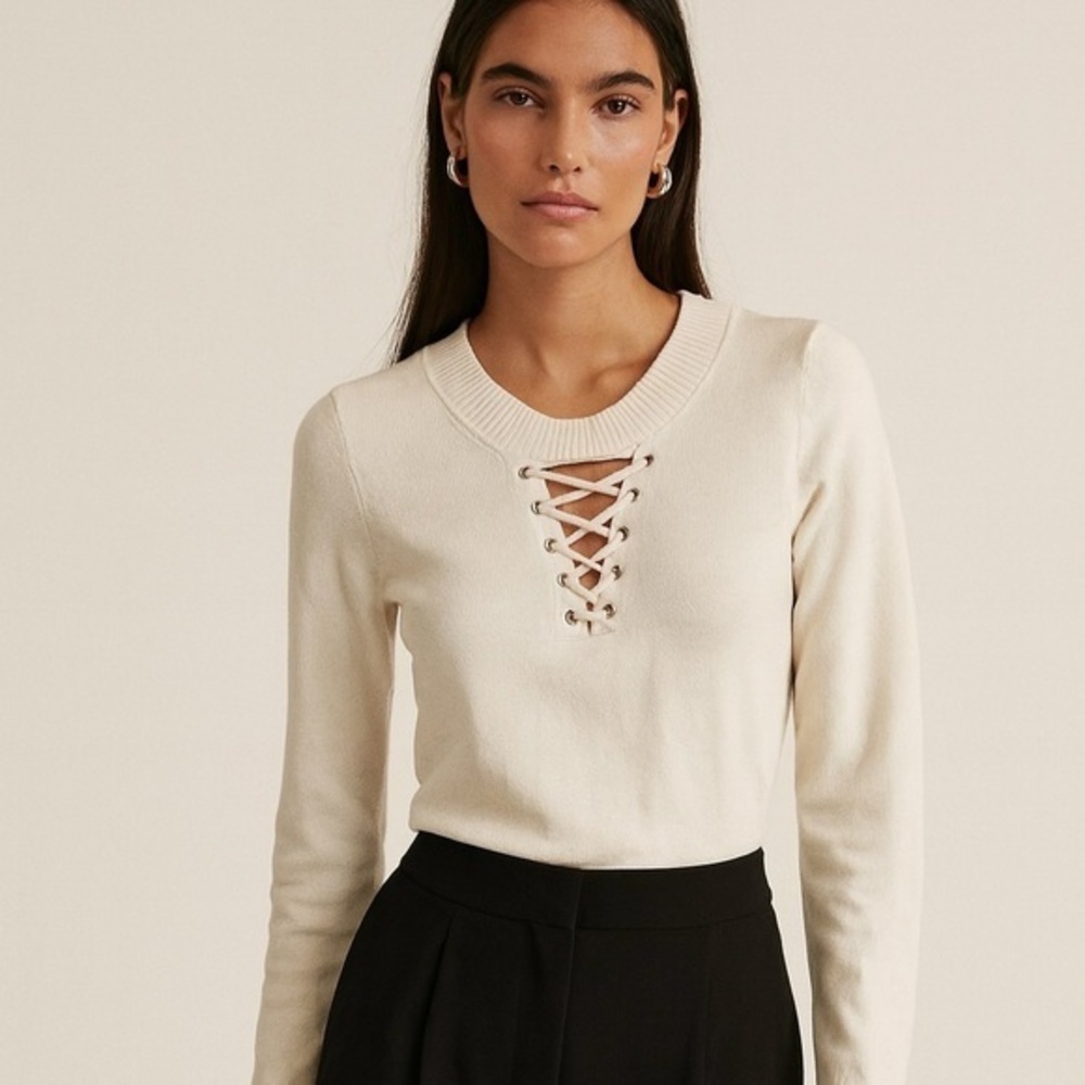 n:philanthropy cream lace neck wool sweater